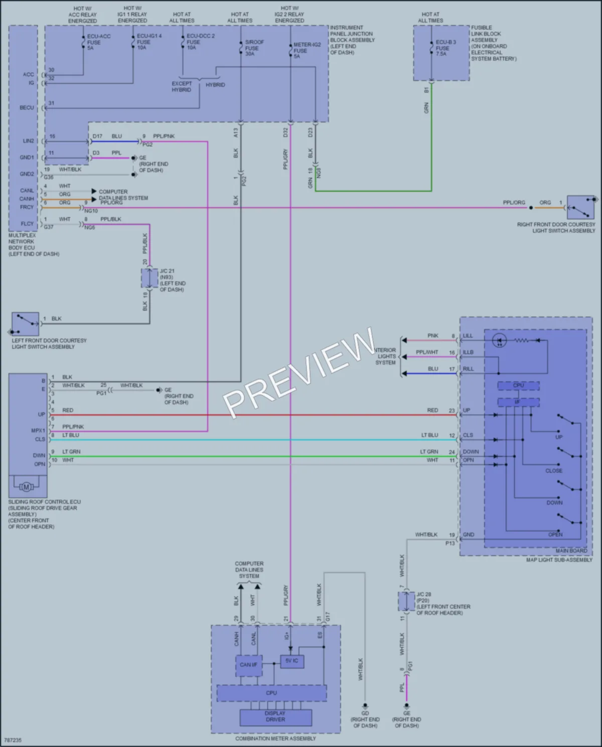 2022 Lexus ES350 Power Top Sunroof wiring diagram preview