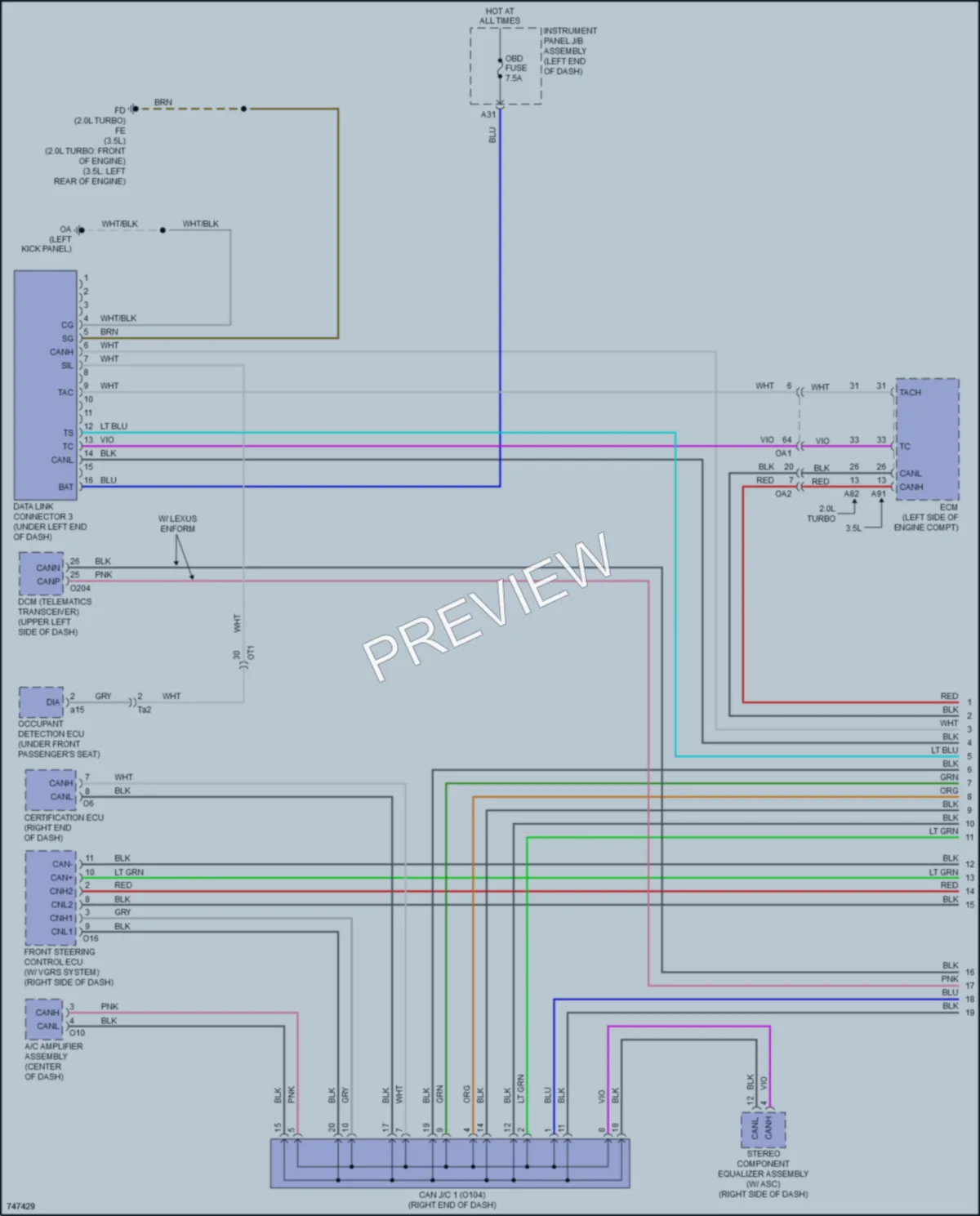 2022 Lexus RC350 Computer Data Lines wiring diagram preview