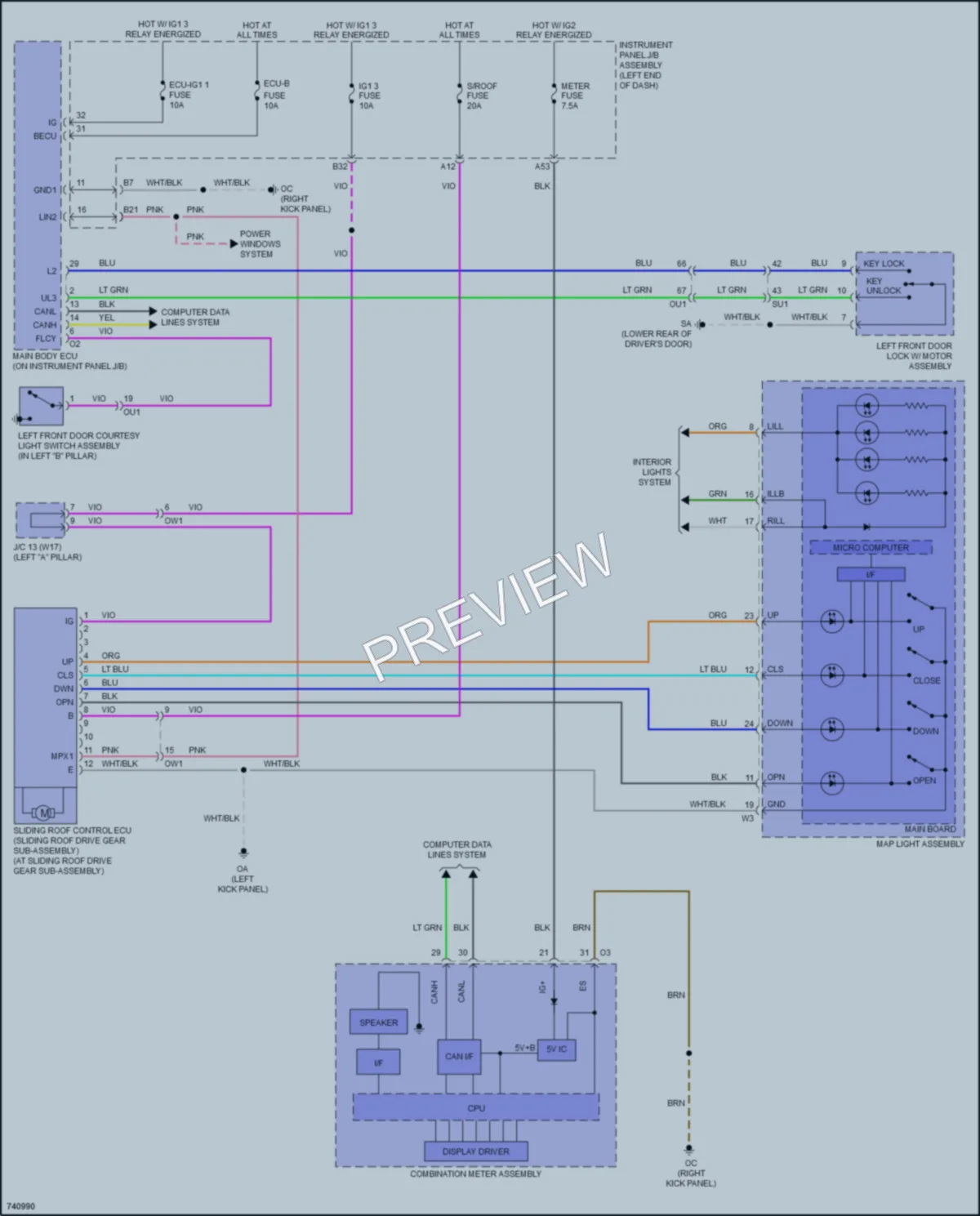 2022 Lexus RCF Power Top Sunroof wiring diagram preview