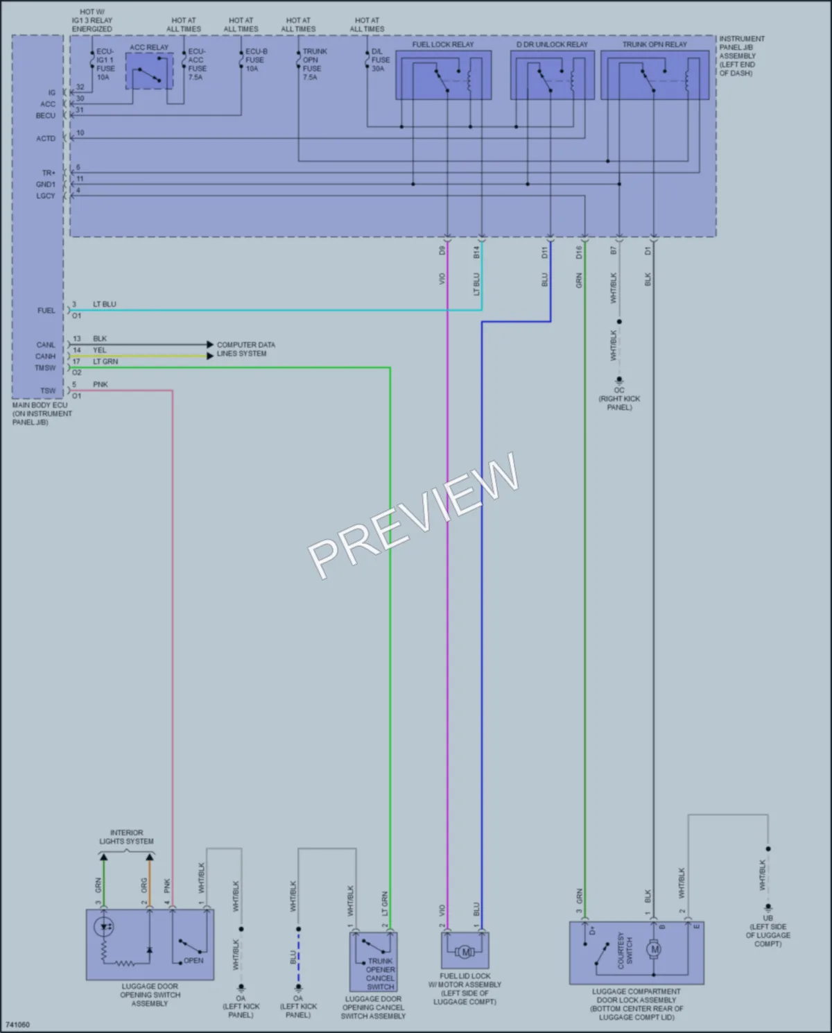 2022 Lexus RCF Trunk Tailgate Fuel Door wiring diagram preview