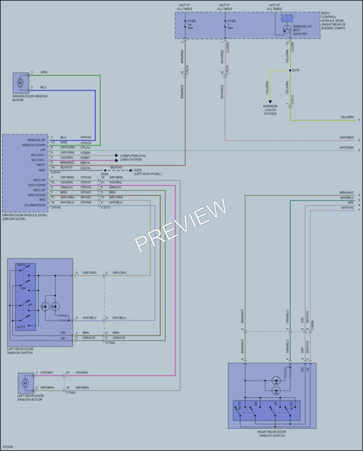 2022 Lincoln CorsairPlugIn Power Windows wiring diagram preview