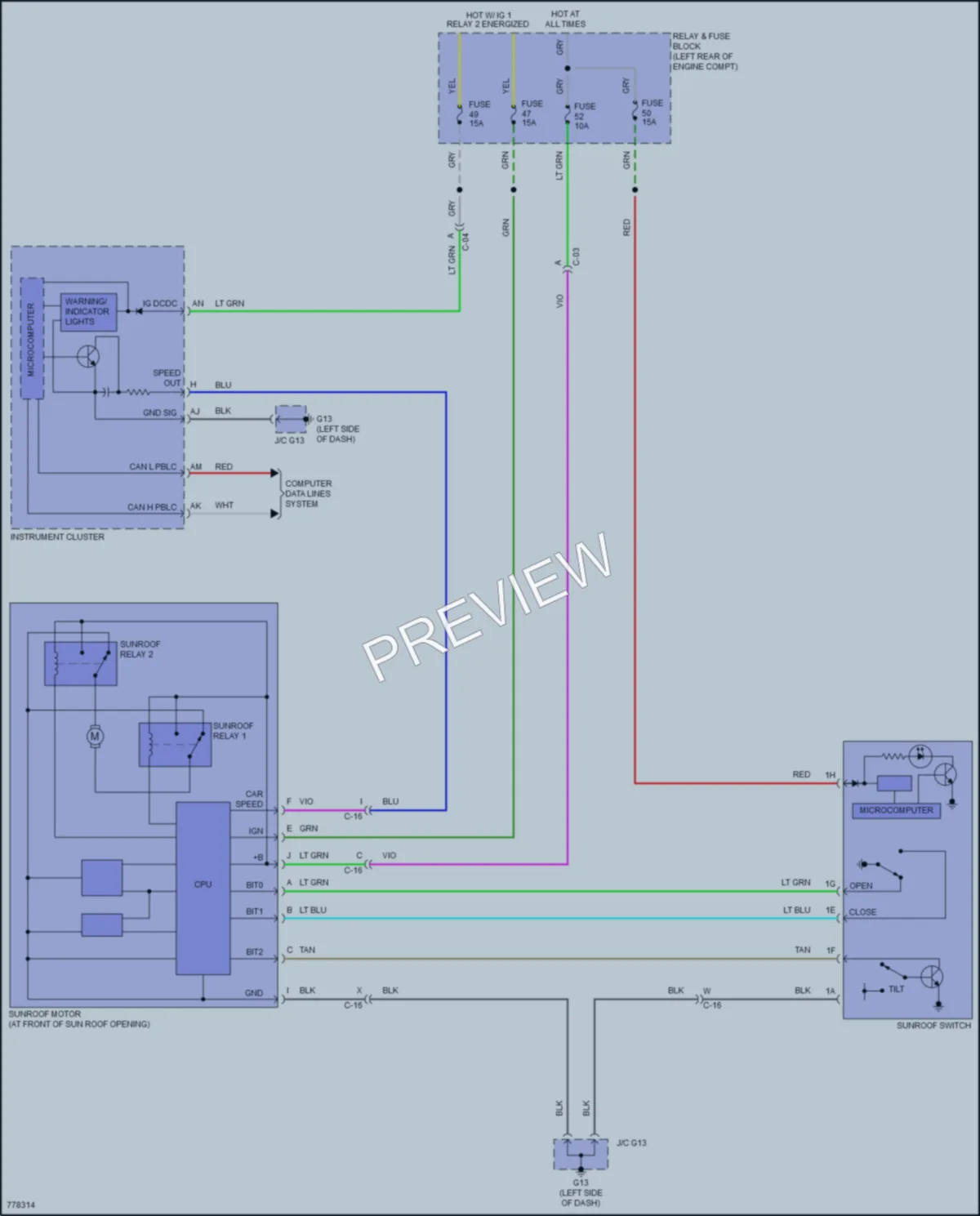 2022 Mazda CX30 Power Top Sunroof wiring diagram preview