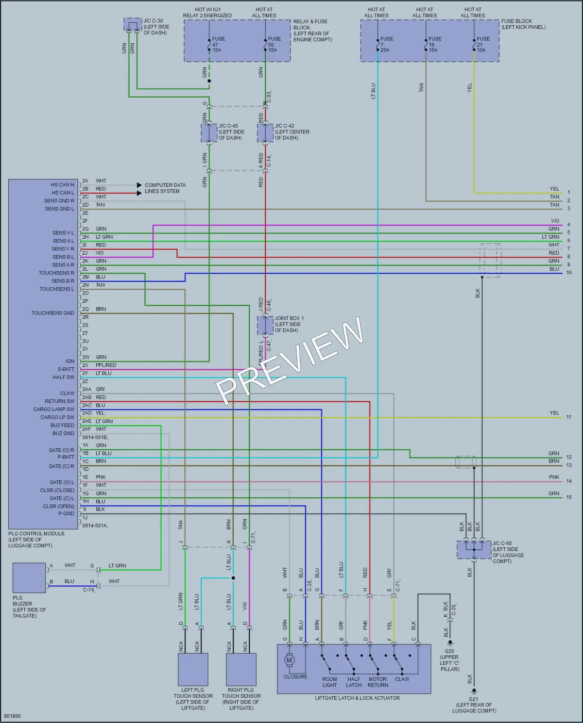 2022 Mazda CX30 Trunk Tailgate Fuel Door wiring diagram preview