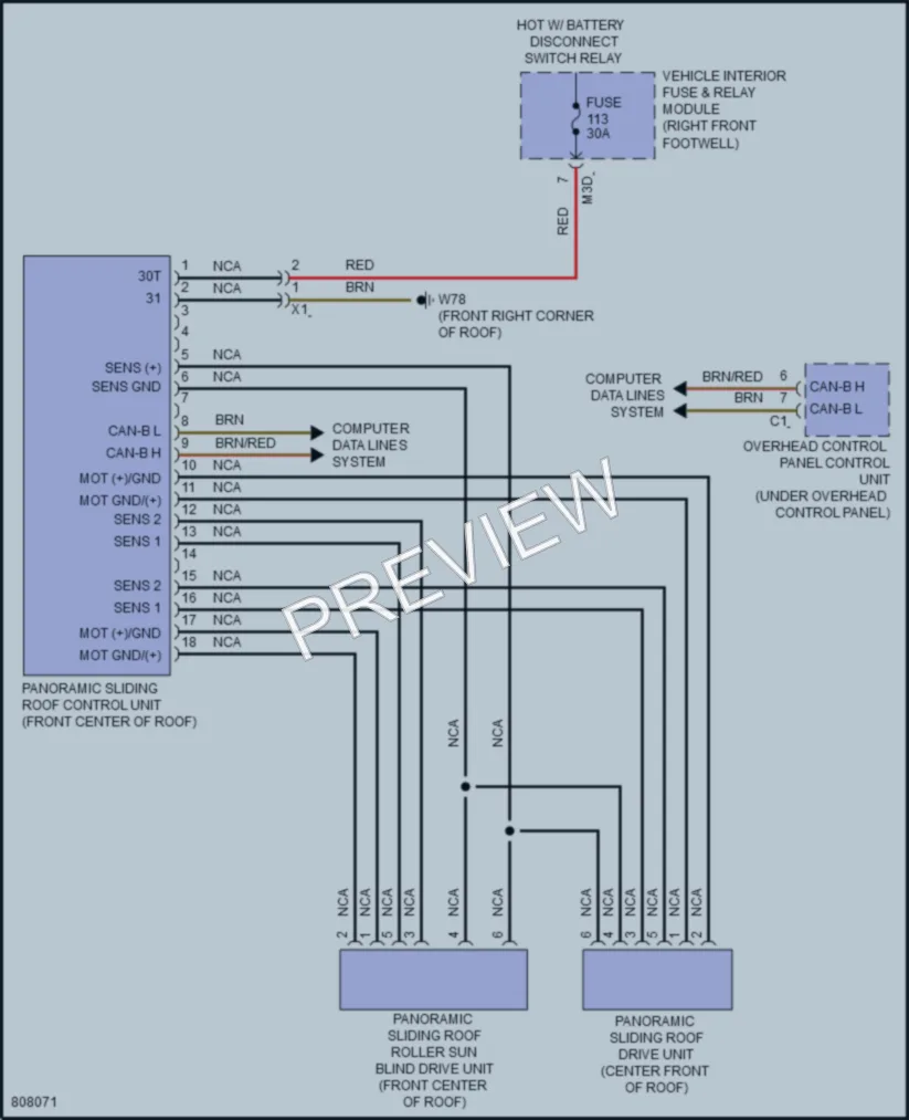 2022 MercedesBenz A220 Power Top Sunroof wiring diagram preview