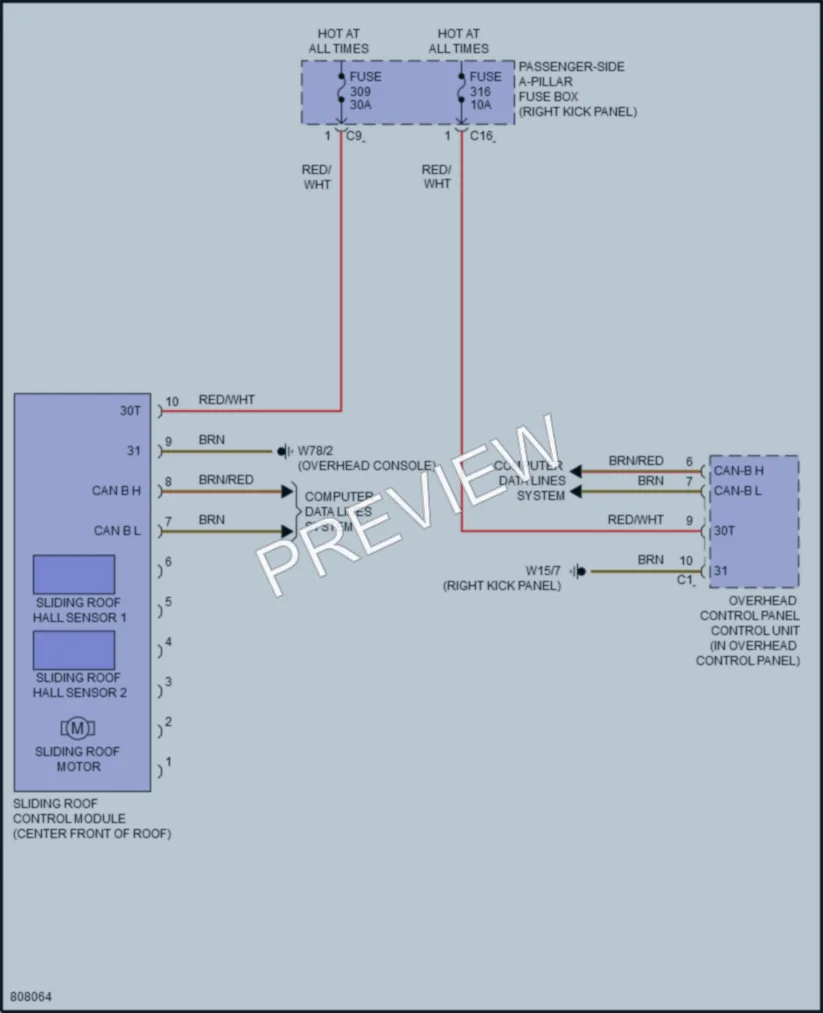 2022 MercedesBenz CLS450 Power Top Sunroof wiring diagram preview