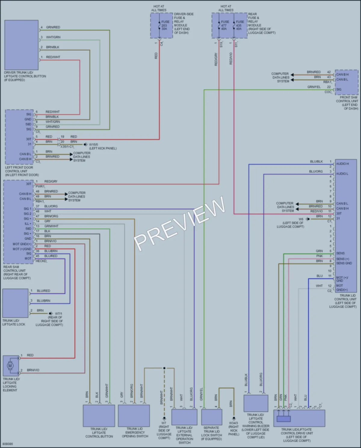 2022 MercedesBenz CLS450 Trunk Tailgate Fuel Door wiring diagram preview