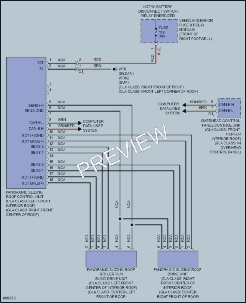 2022 MercedesBenz GLB250 Power Top Sunroof wiring diagram preview