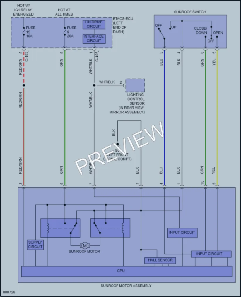2022 Mitsubishi OutlanderPHEV Power Top Sunroof wiring diagram preview