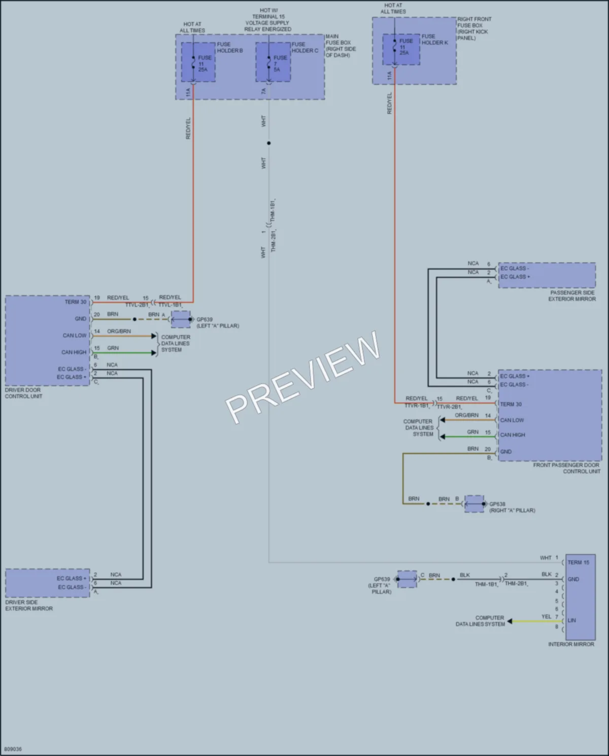 2022 Porsche 911 Power Mirrors wiring diagram preview
