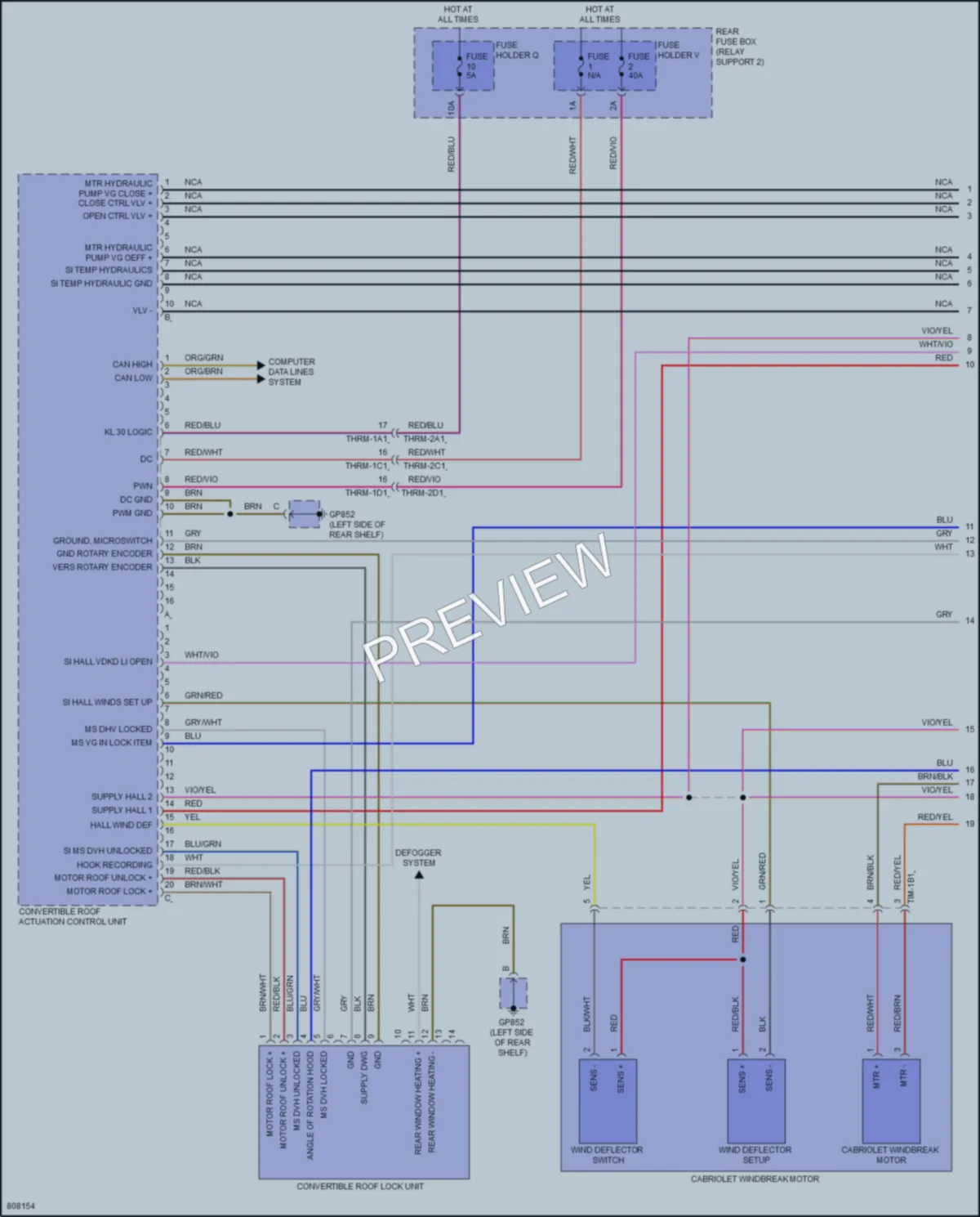 2022 Porsche 911 Power Top Sunroof wiring diagram preview