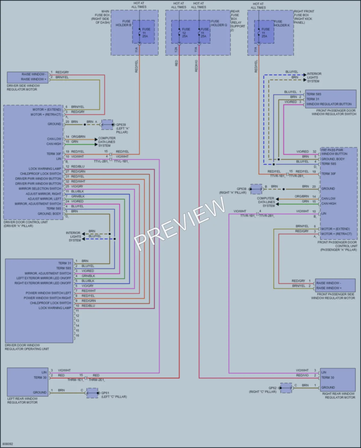 2022 Porsche 911 Power Windows wiring diagram preview
