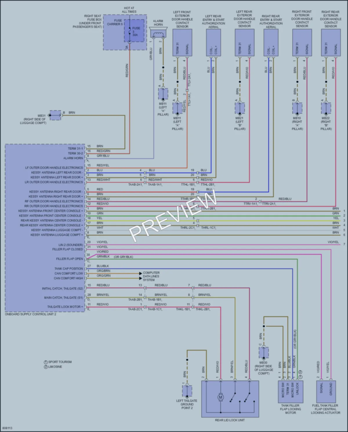 2022 Porsche Panamera Power Door Locks wiring diagram preview