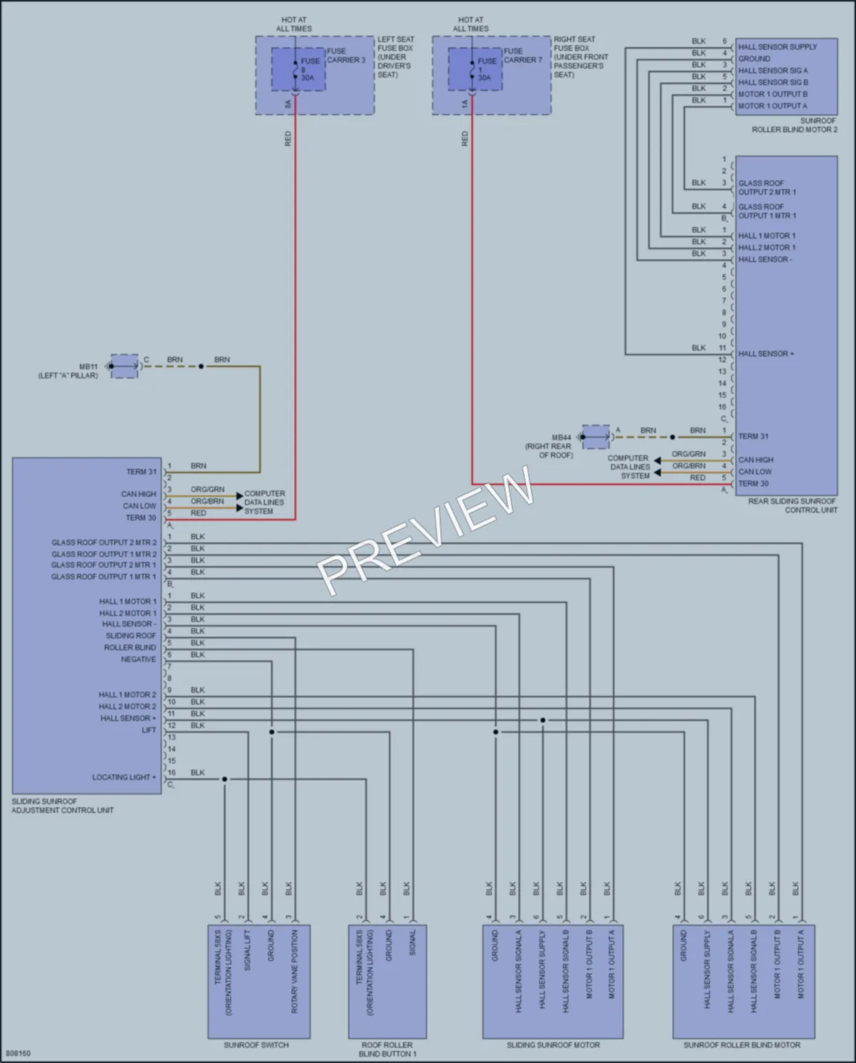 2022 Porsche Panamera Power Top Sunroof wiring diagram preview