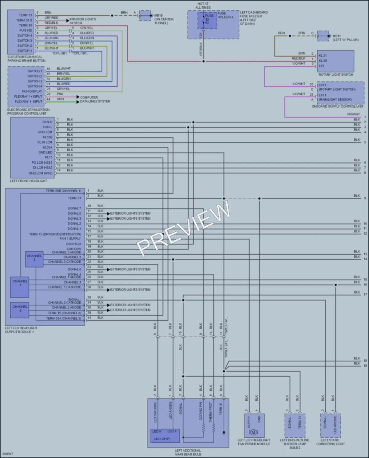 2022 Porsche PanameraHybrid Headlights wiring diagram preview