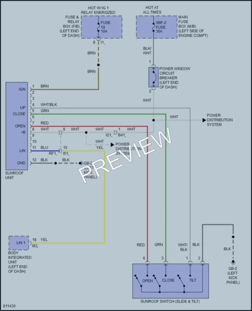 2022 Subaru Outback Power Top Sunroof wiring diagram preview