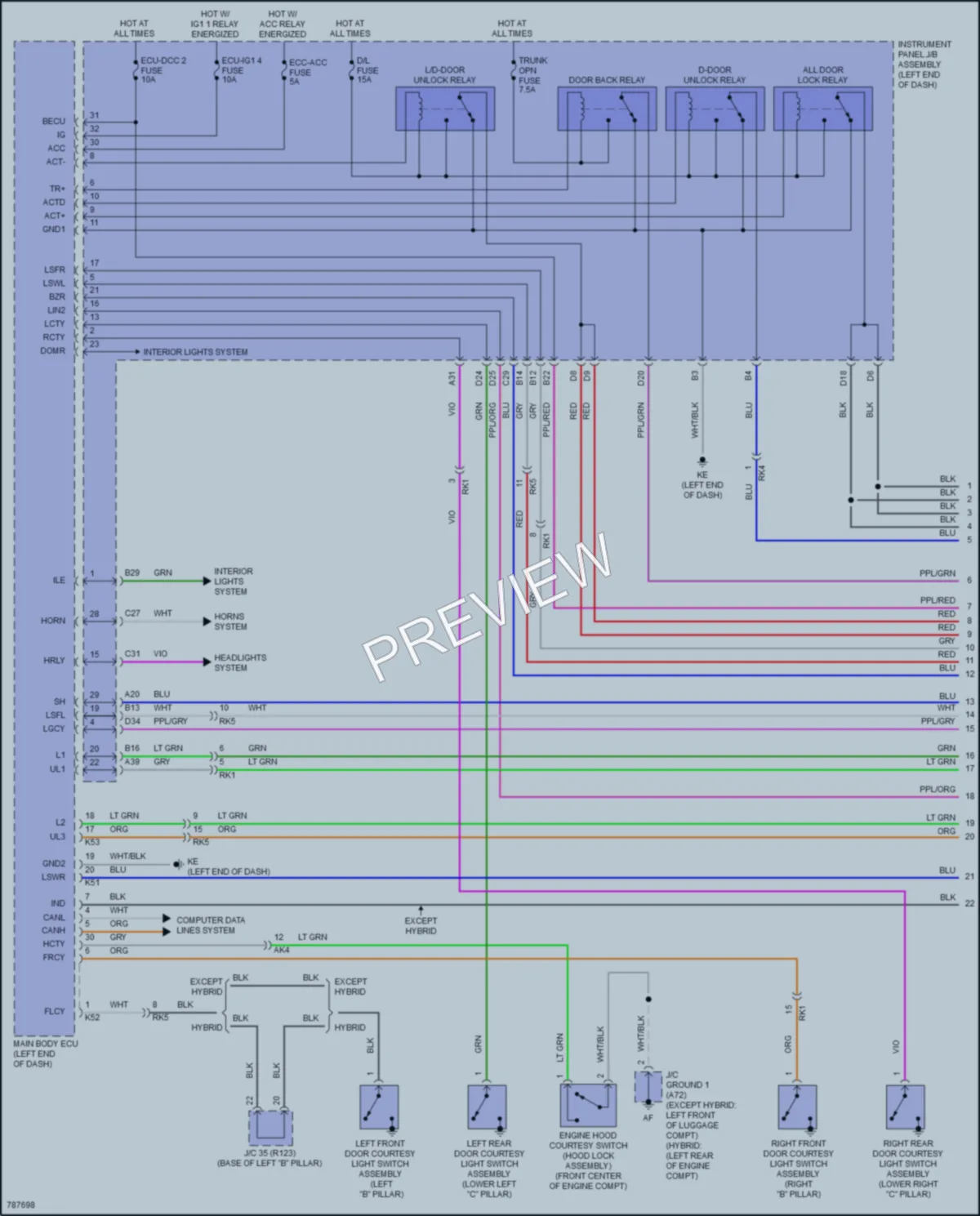 2022 Toyota CamryHybrid Power Door Locks wiring diagram preview
