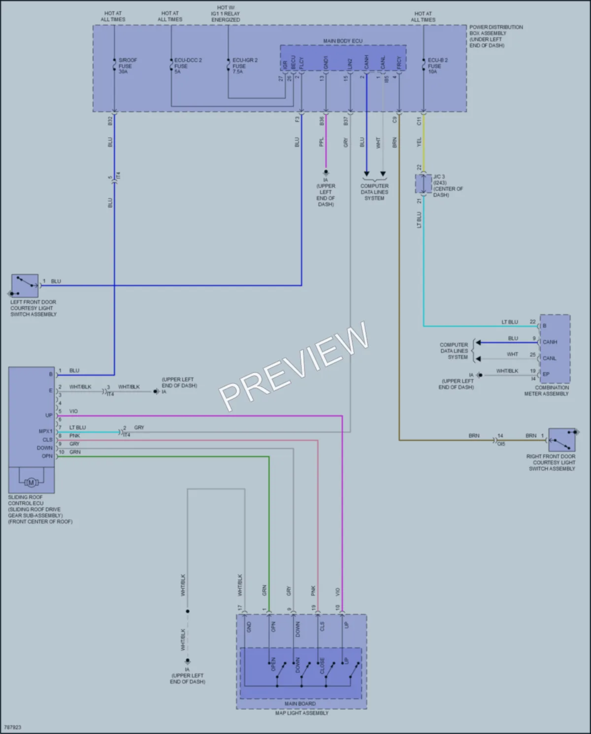 2022 Toyota CorollaCross Power Top Sunroof wiring diagram preview