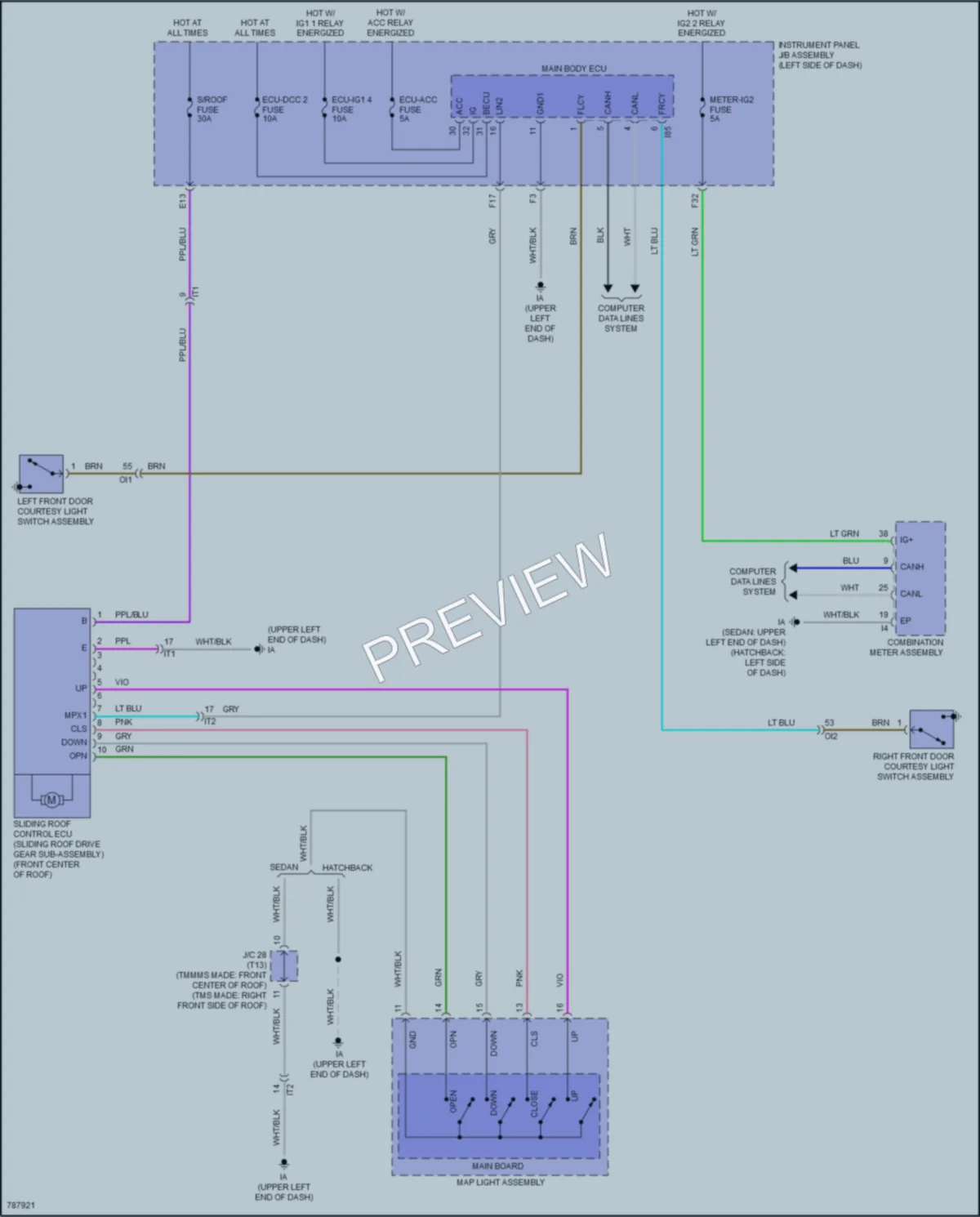 2022 Toyota CorollaHybrid Power Top Sunroof wiring diagram preview