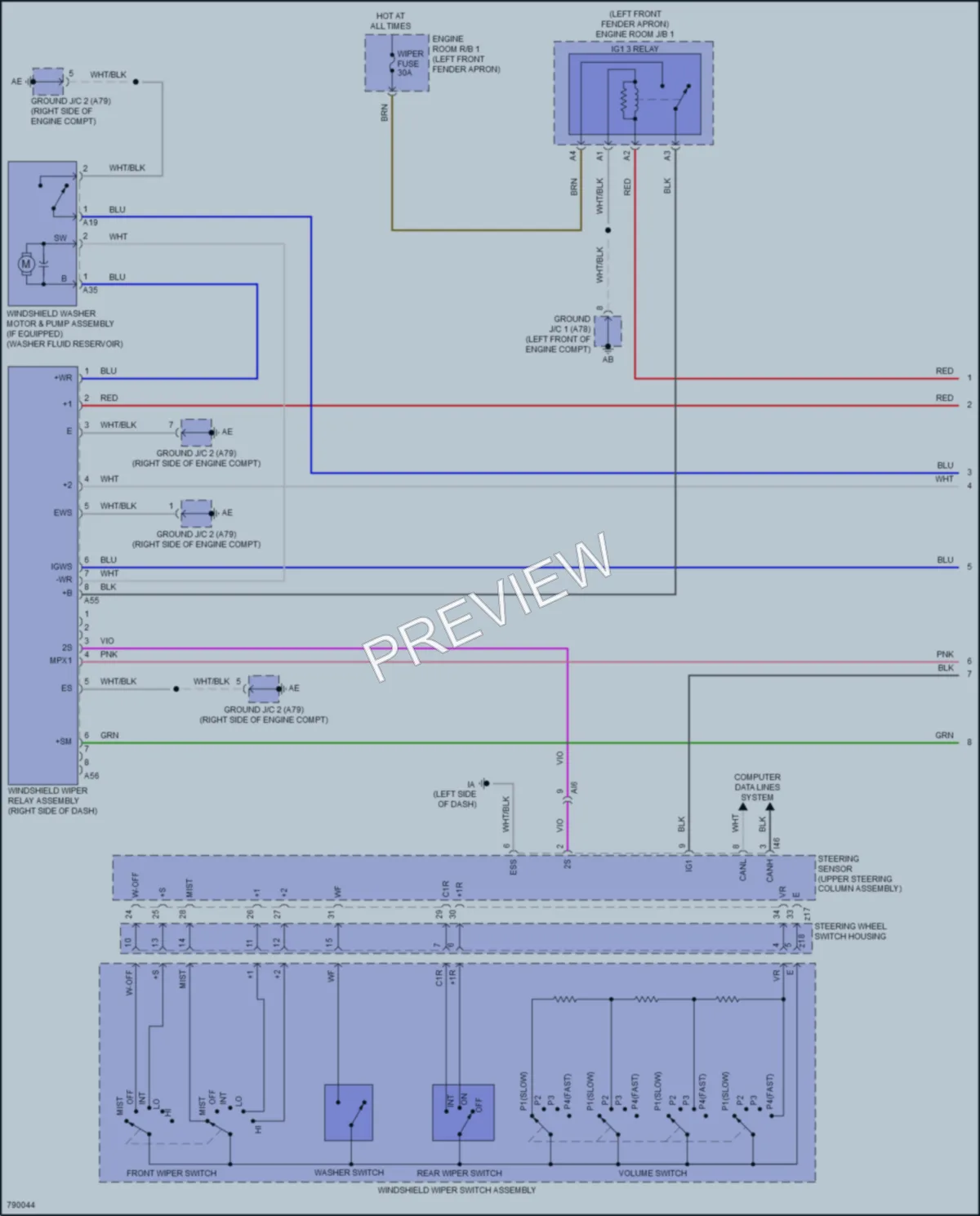 2022 Toyota CorollaHybrid Wiper Washer wiring diagram preview