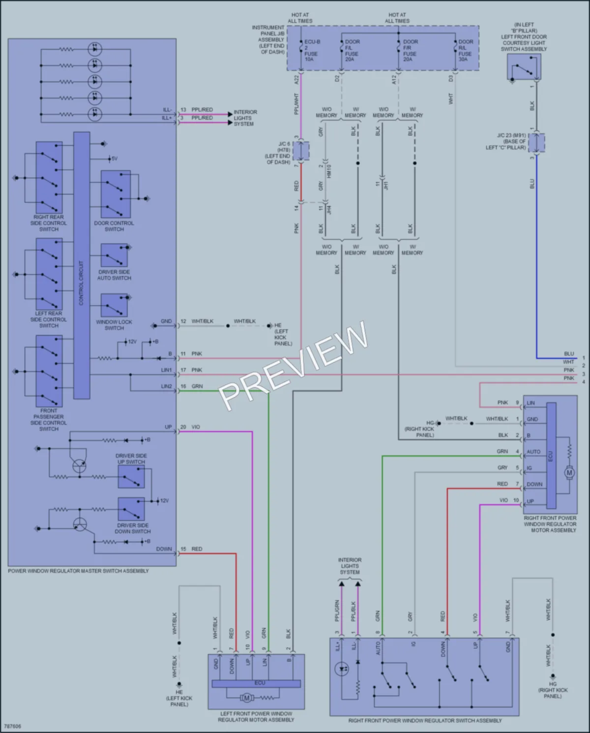 2022 Toyota HighlanderHybrid Power Windows wiring diagram preview