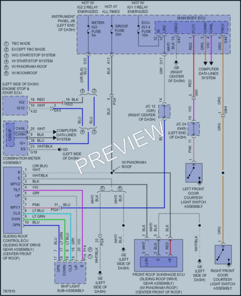 2022 Toyota RAV4 Power Top Sunroof wiring diagram preview