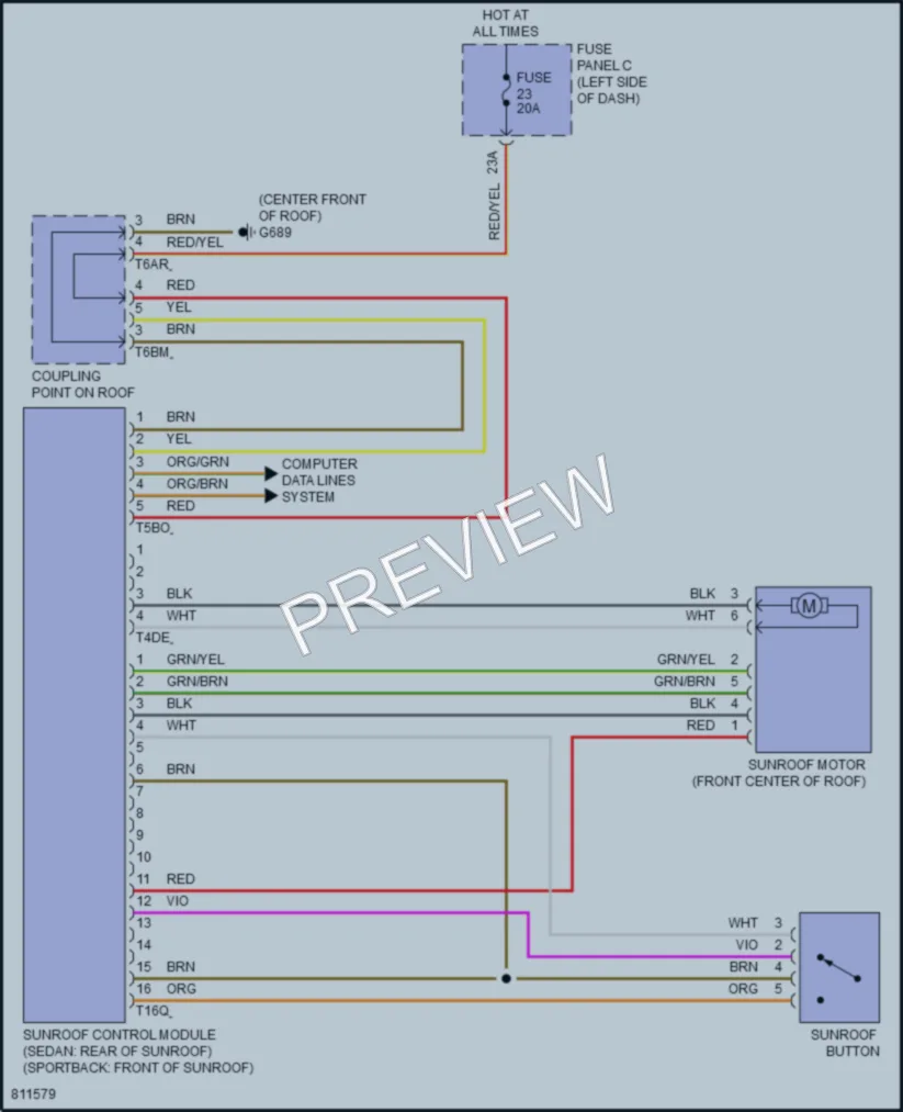 2022 Volkswagen Arteon Power Top Sunroof wiring diagram preview