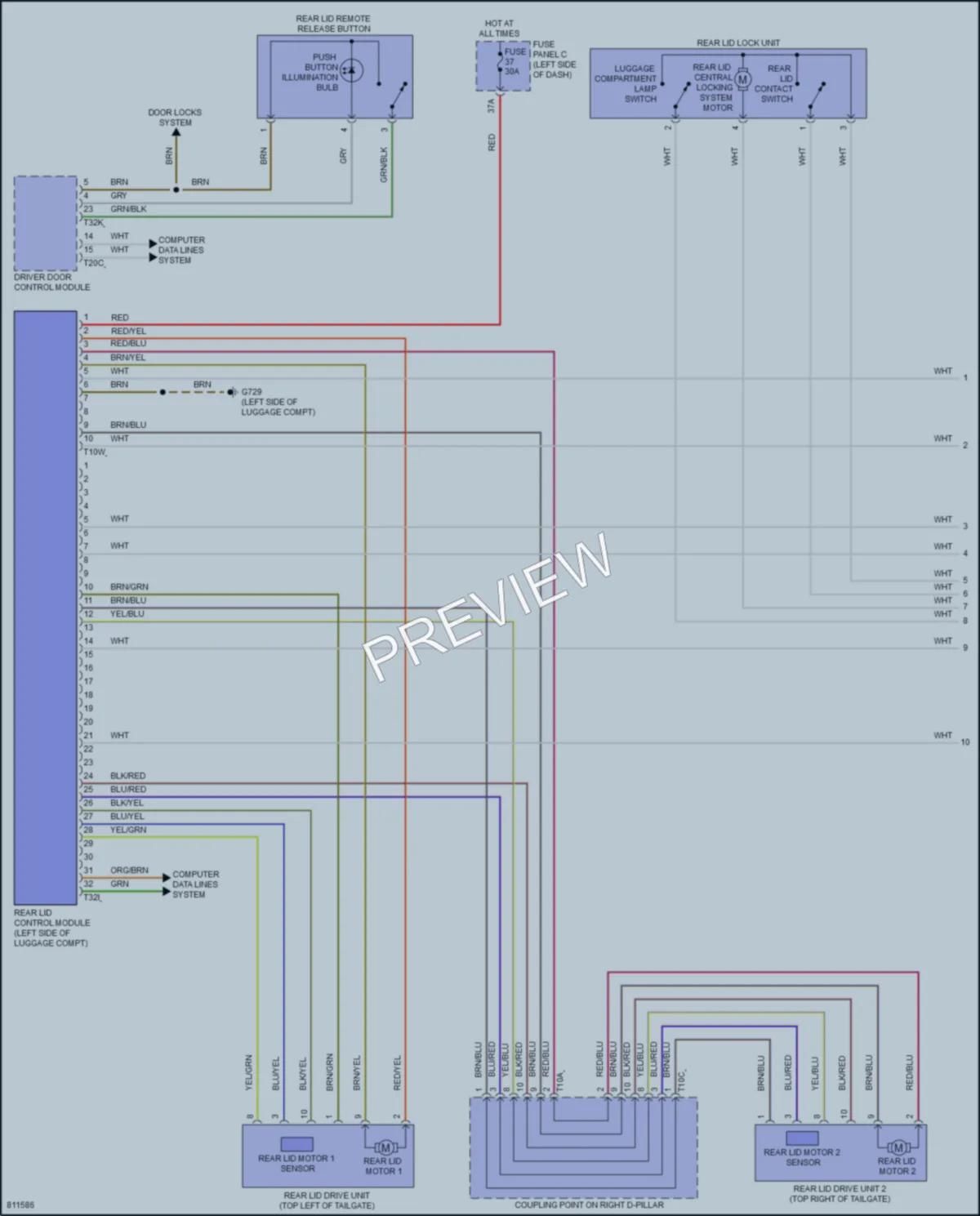 2022 Volkswagen ID4 Trunk Tailgate Fuel Door wiring diagram preview