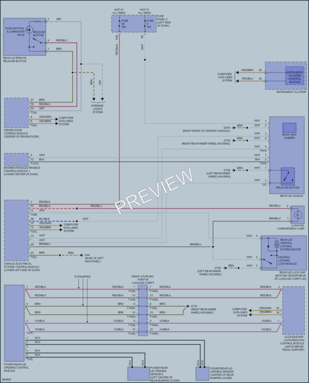2022 Volkswagen Passat Trunk Tailgate Fuel Door wiring diagram preview
