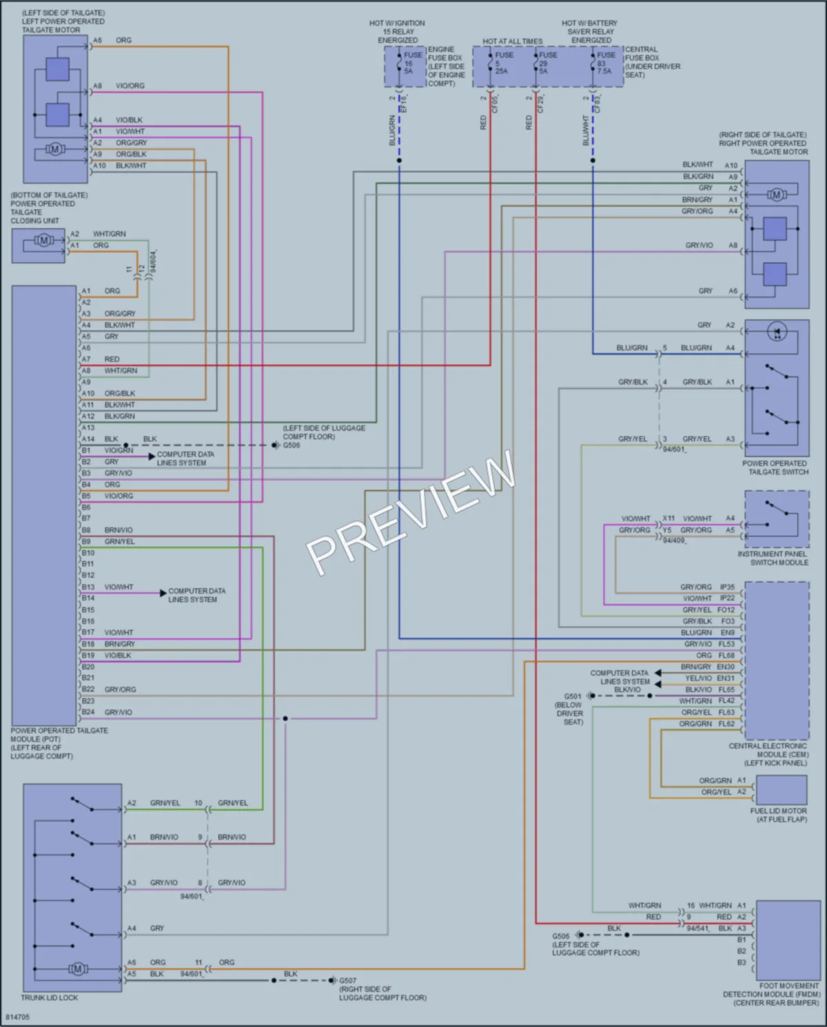 2022 Volvo XC40Electric Trunk Tailgate Fuel Door wiring diagram preview