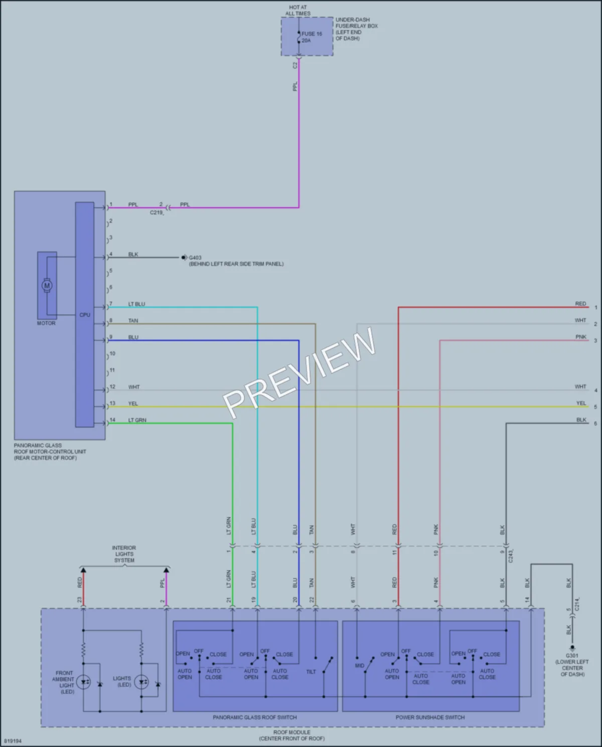 2023 Acura MDX Power Top Sunroof wiring diagram preview