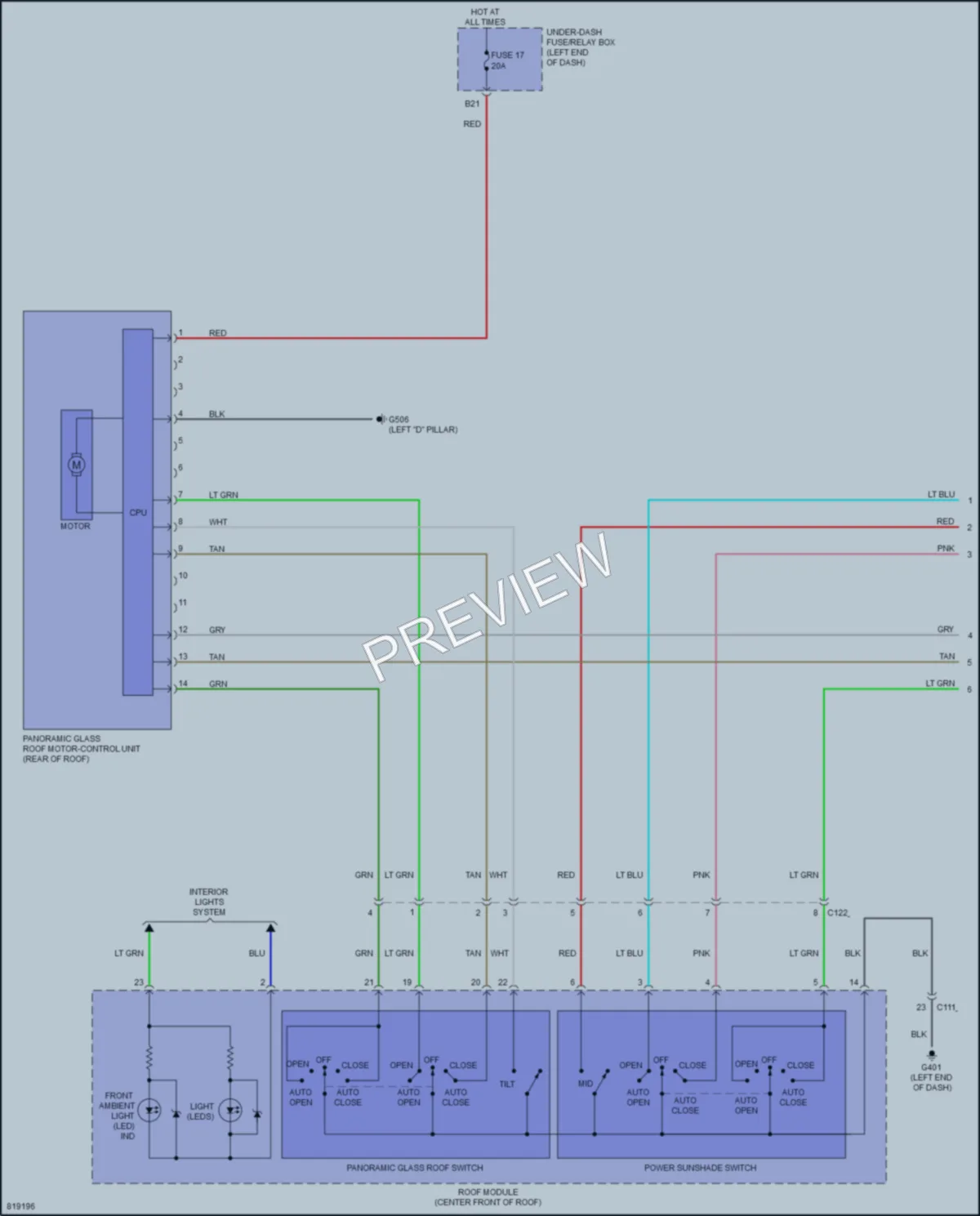 2023 Acura RDX Power Top Sunroof wiring diagram preview