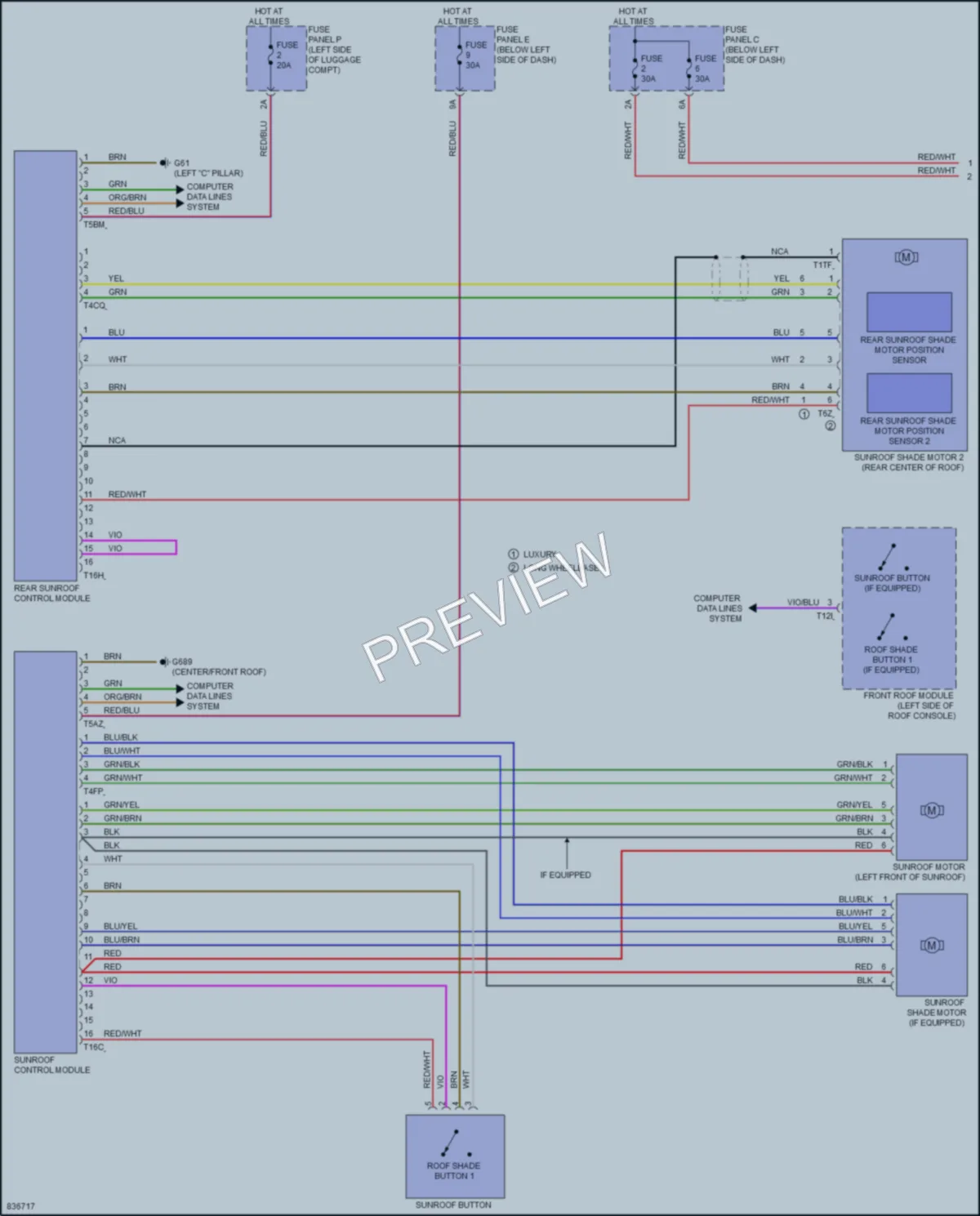 2023 Audi A8L Power Top Sunroof wiring diagram preview