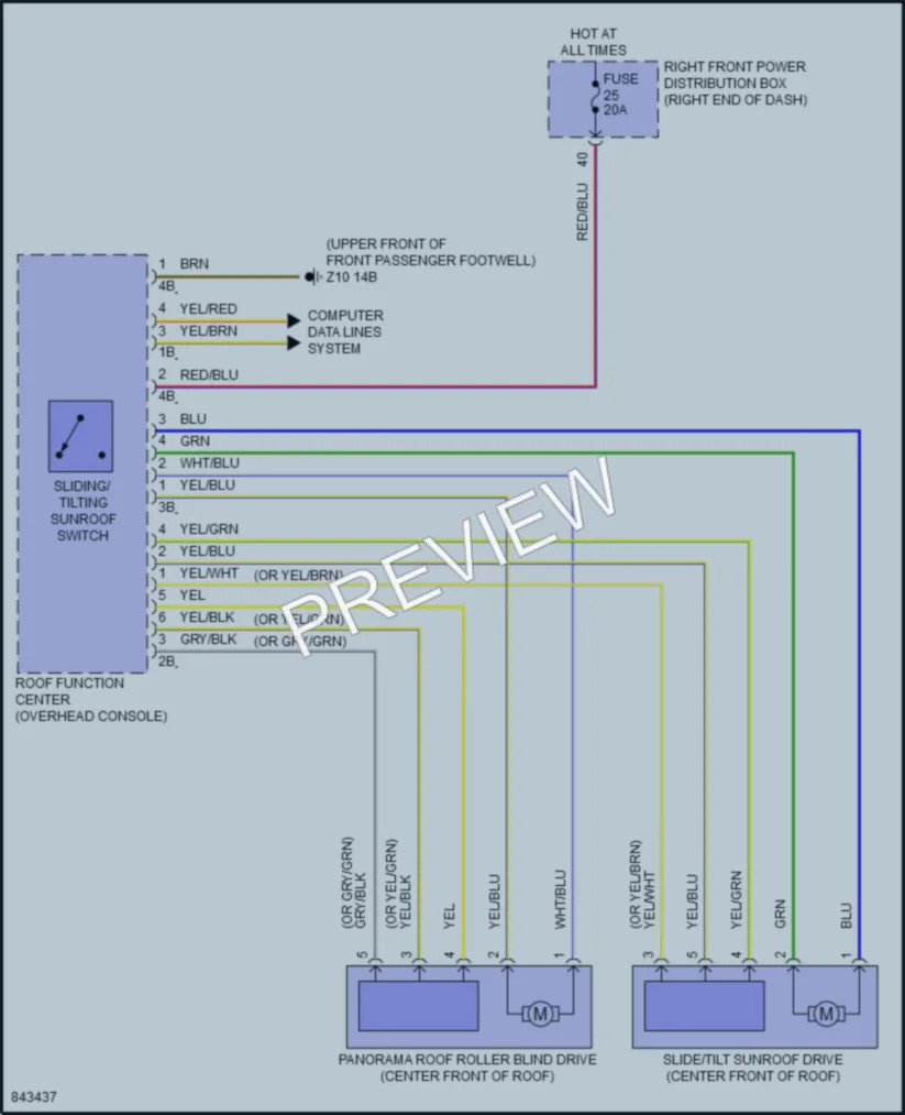 2023 BMW X4M Power Top Sunroof wiring diagram preview