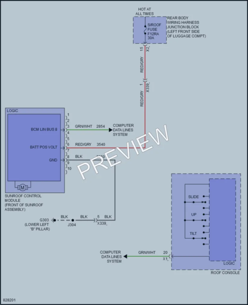2023 Cadillac CT4 Power Top Sunroof wiring diagram preview