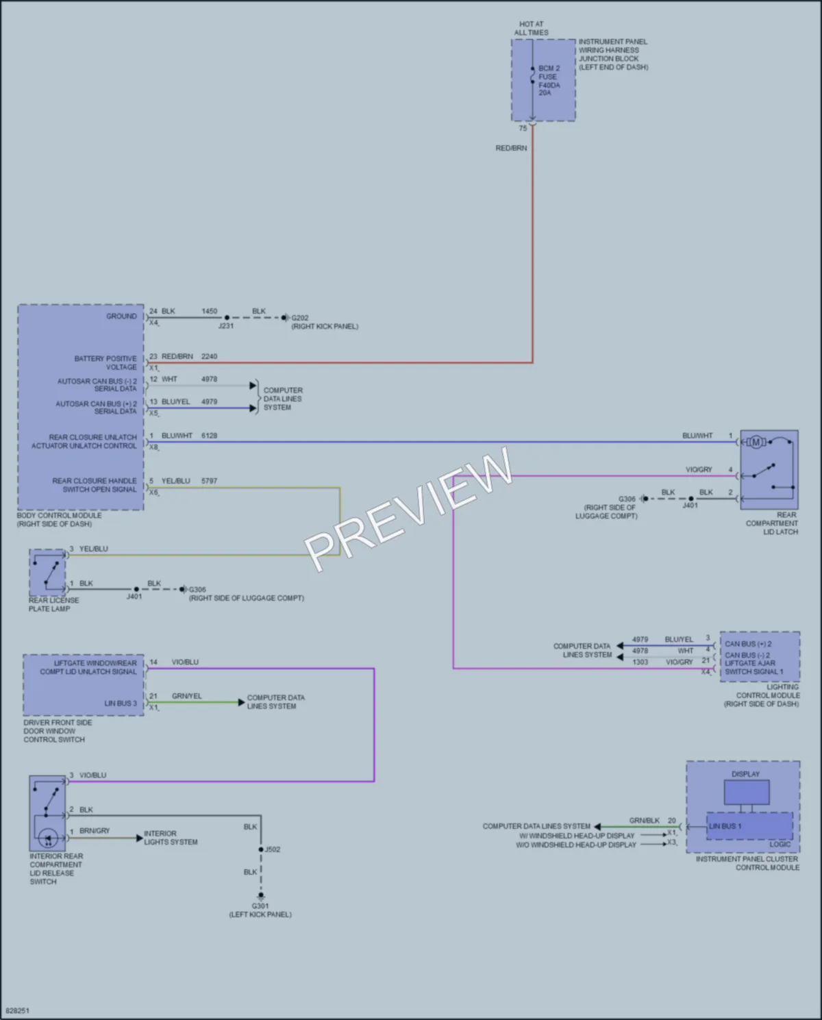 2023 Cadillac CT4V Trunk Tailgate Fuel Door wiring diagram preview