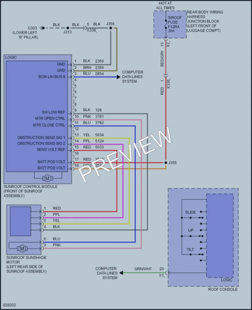 2023 Cadillac CT5V Power Top Sunroof wiring diagram preview