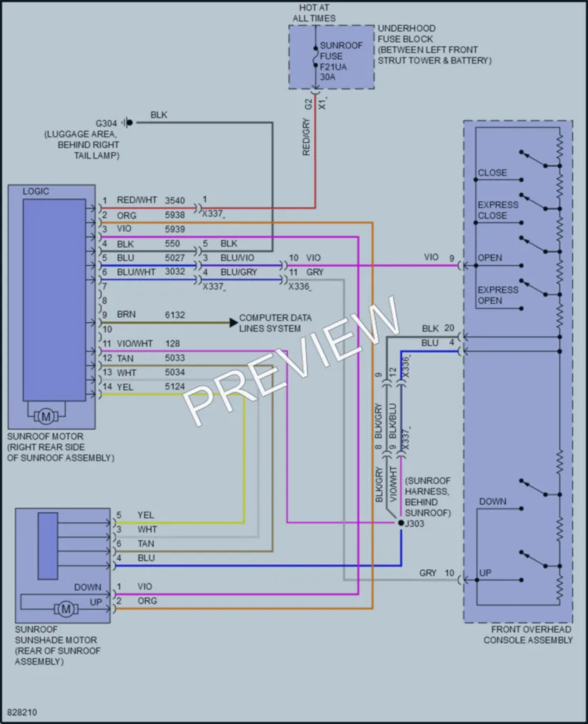 2023 Cadillac XT4 Power Top Sunroof wiring diagram preview