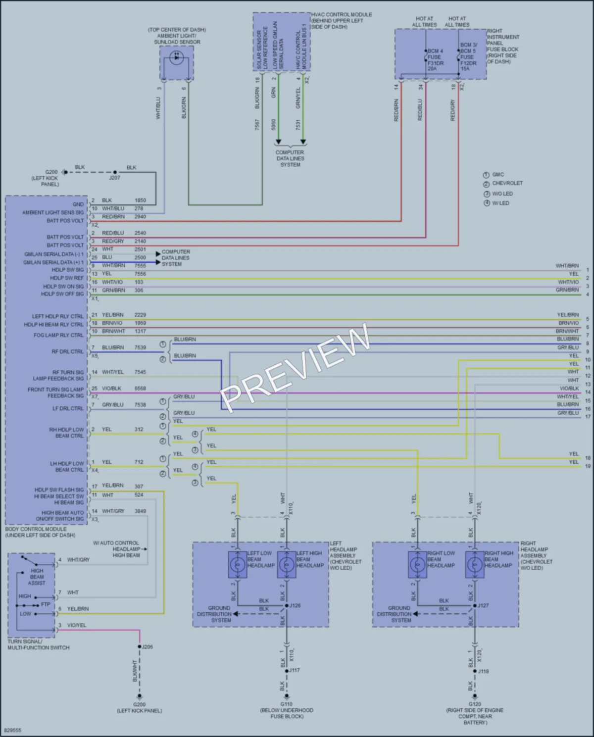 2023 Chevrolet 3500HDSilverado Headlights wiring diagram preview