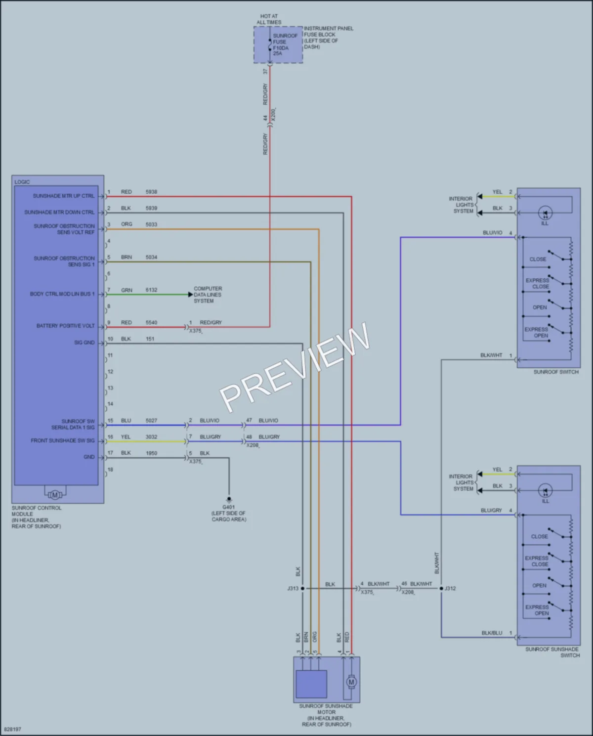 2023 Chevrolet BoltEUV Power Top Sunroof wiring diagram preview