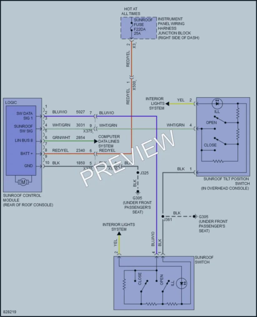 2023 Chevrolet Colorado Power Top Sunroof wiring diagram preview