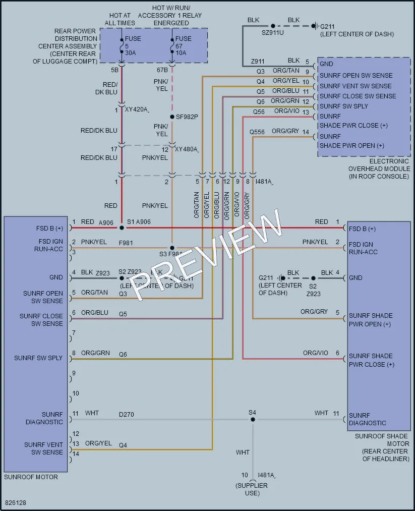 2023 Chrysler 300 Power Top Sunroof wiring diagram preview