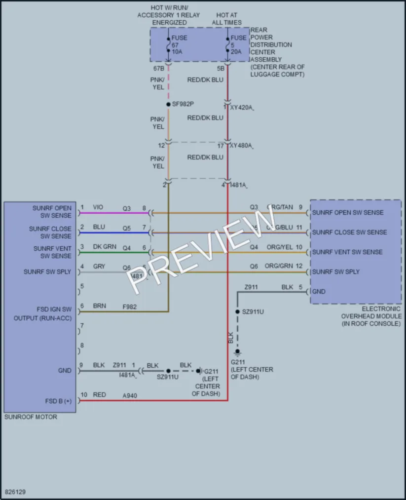 2023 Dodge Charger Power Top Sunroof wiring diagram preview