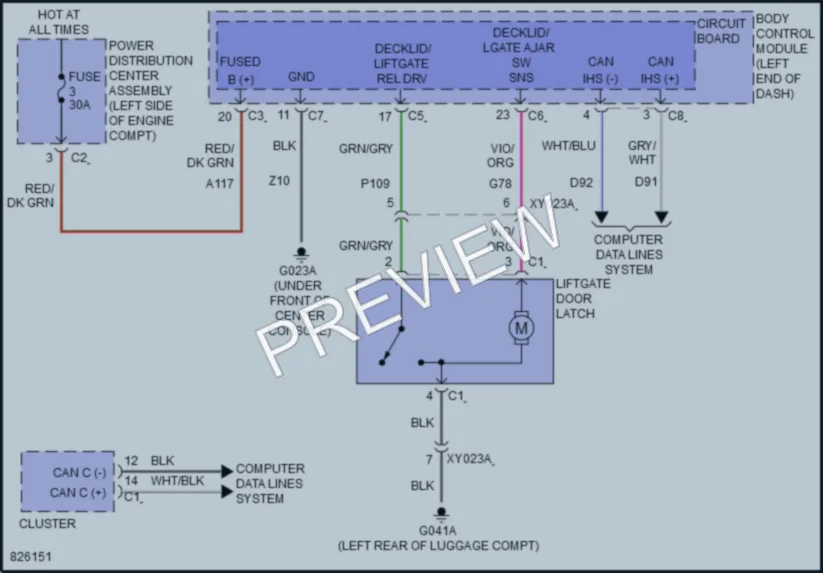 2023 Dodge HornetPlugIn Trunk Tailgate Fuel Door wiring diagram preview
