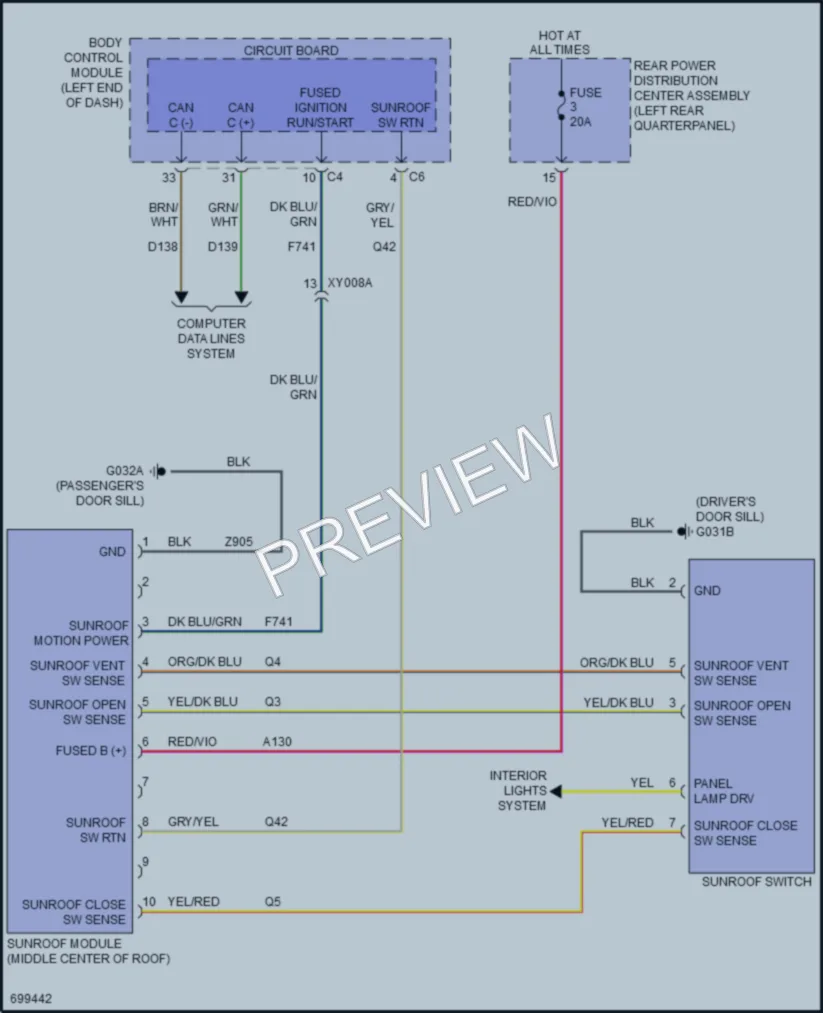 2023 Fiat 500X Power Top Sunroof wiring diagram preview