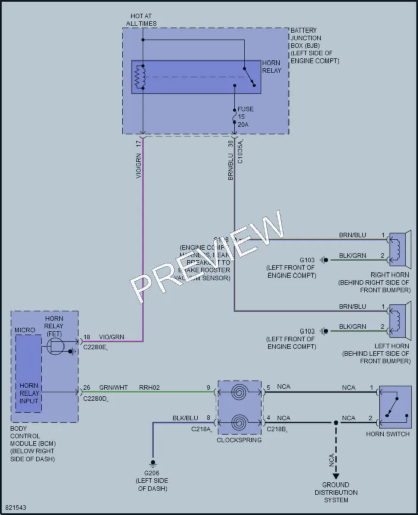 2023 Ford BroncoSport Horn wiring diagram preview