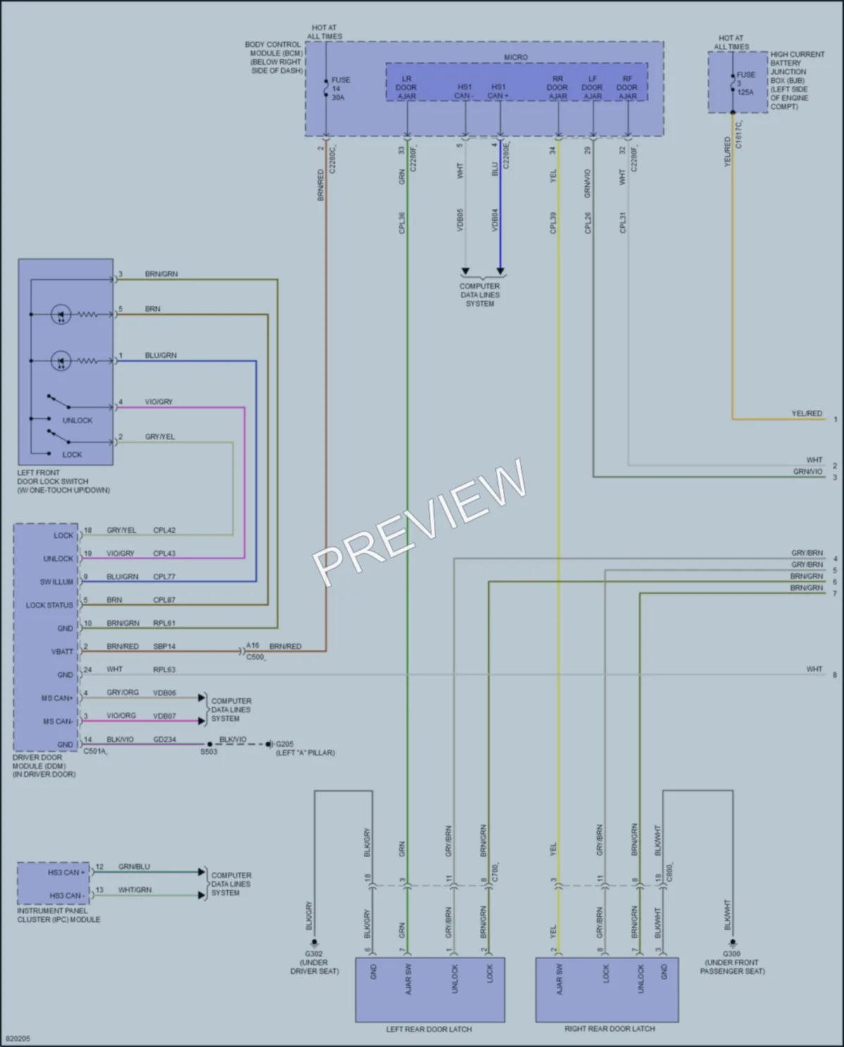 2023 Ford BroncoSport Power Door Locks wiring diagram preview