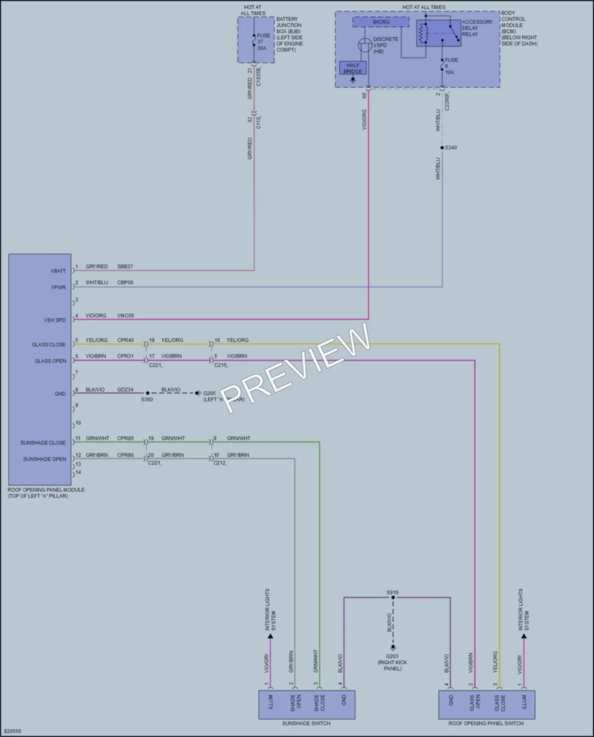 2023 Ford BroncoSport Power Top Sunroof wiring diagram preview