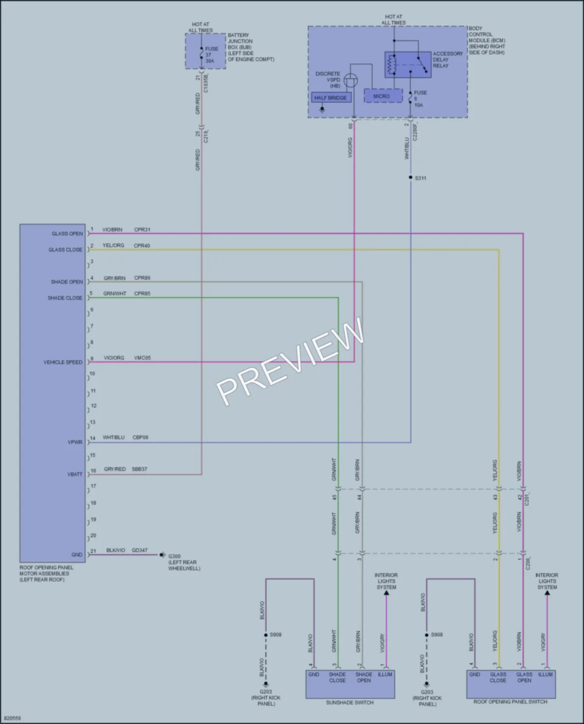 2023 Ford EscapeHybrid Power Top Sunroof wiring diagram preview