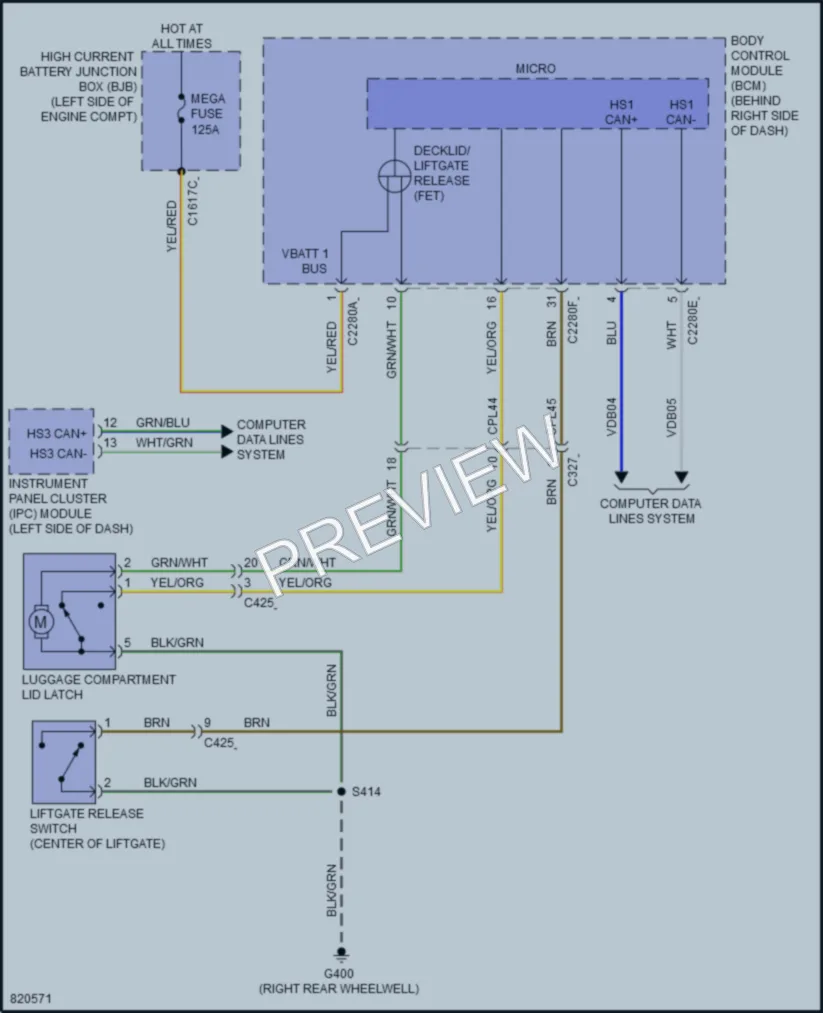 2023 Ford EscapeHybrid Trunk Tailgate Fuel Door wiring diagram preview