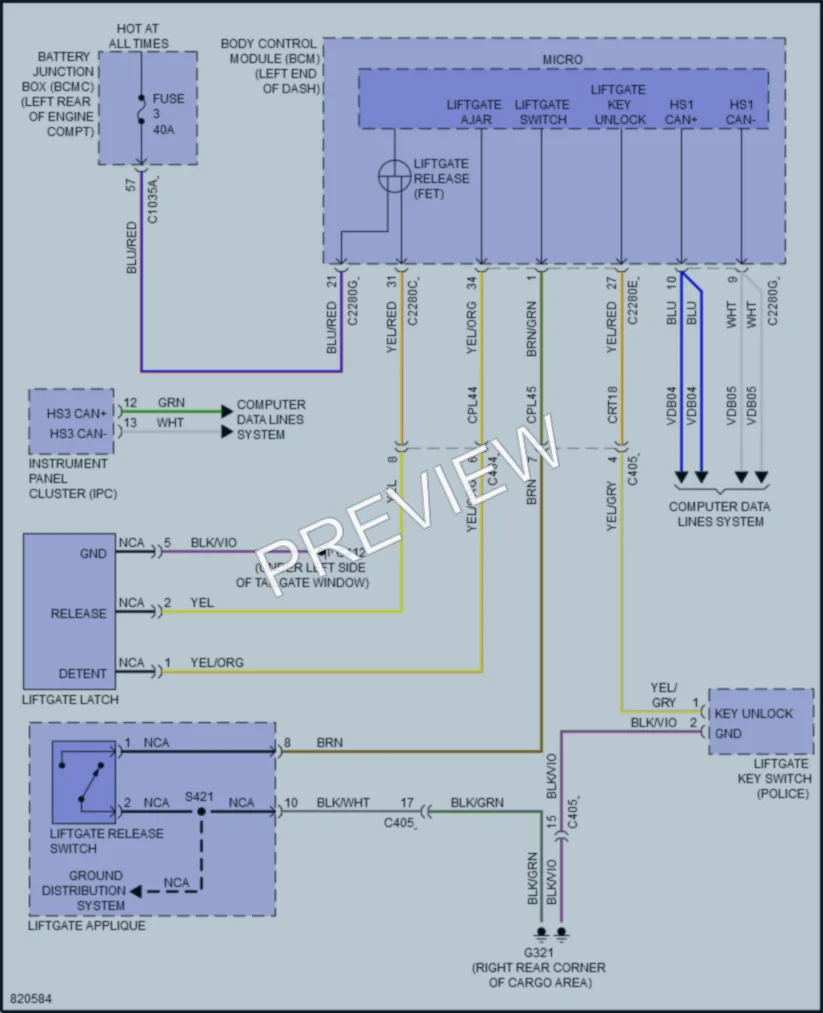 2023 Ford ExplorerHybrid Trunk Tailgate Fuel Door wiring diagram preview